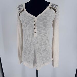 Chaps Cream Long Sleeve Henley Top lace velvet Y2K coquette Womens S